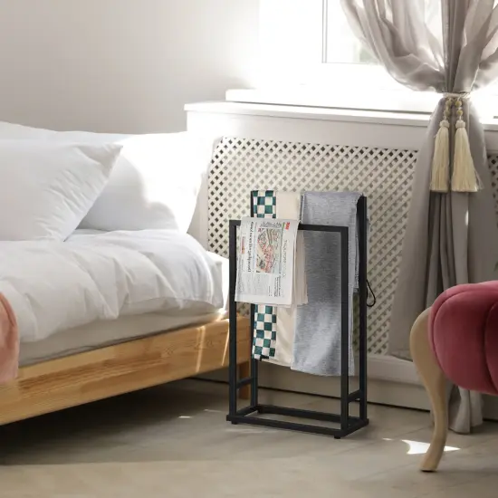 Square Tube Freestanding Towel Rack Modern Bathroom Storage Organizer for Towels & Clothes {5}