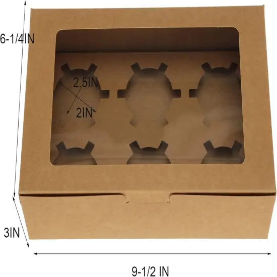 50 Pack Kraft Cupcake Box with Insert and Window Hold 6 Standard Cupcake, Food Grade Cupcake Carrier Container, Brown Bakery Box for Pastry, Cookies, Small Cake, Desserts Treat. {4}