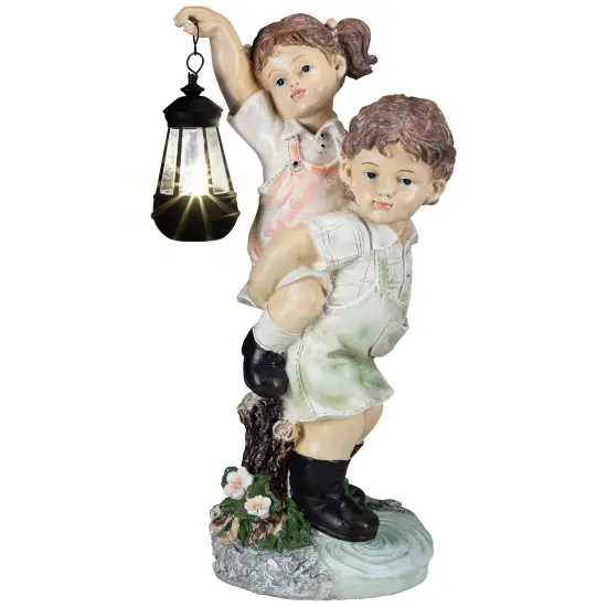 Northlight LED Solar Lighted Boy and Girl with Lantern Outdoor Garden Statue - 19.5" Multi {3}