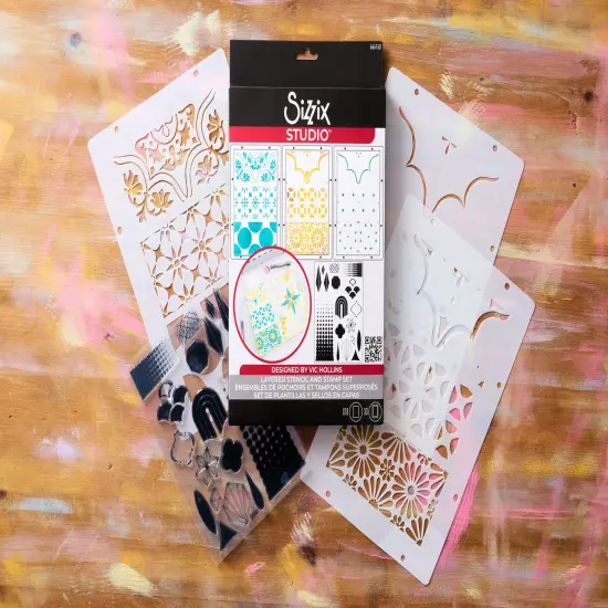 Sizzix Clear stamp Set 18/Pkg W/ Stencils 3/PKg By Vic Von S-Geometric {5}