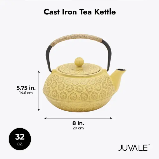 3 Piece Set Yellow Japanese Cast Iron Teapot, Loose Leaf Tetsubin with Handle, Stainless Steel Infuser, and Trivet (27 oz, 800 ml) {3}