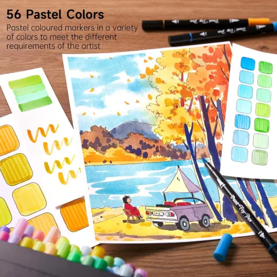 56 Pastel Colors Dual Brush Pen Art Markers {4}