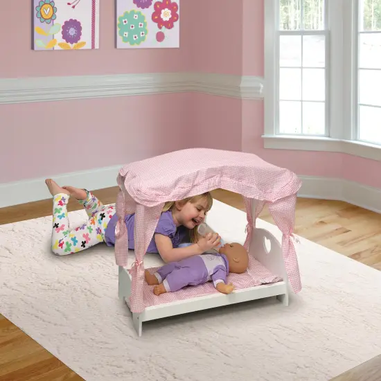 Badger Basket Canopy Doll Bed with Bedding - White/Pink {2}