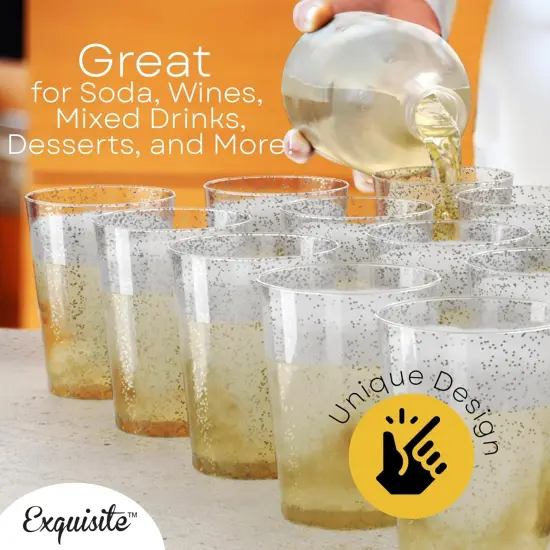Exquisite Silver Plastic Cups Disposable, Clear Plastic Tumblers 10 Oz. 200 Ct. - Glitter Tumblers, Silver Glitter Cups Disposable For Party, Weddings, Cocktail Glasses & Wine Glasses {3}