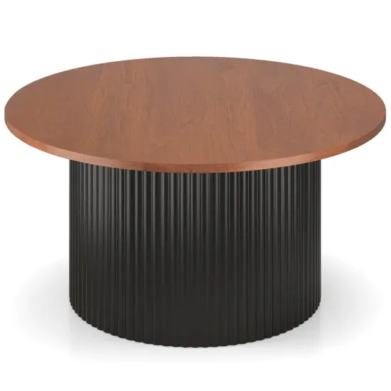 Walnut Solid Wood Round Coffee Table with Wave Support {1}