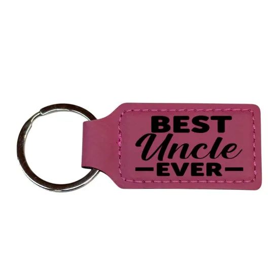 Keychain - Rectangle - Best Uncle Ever - Leather Black/Silver {2}