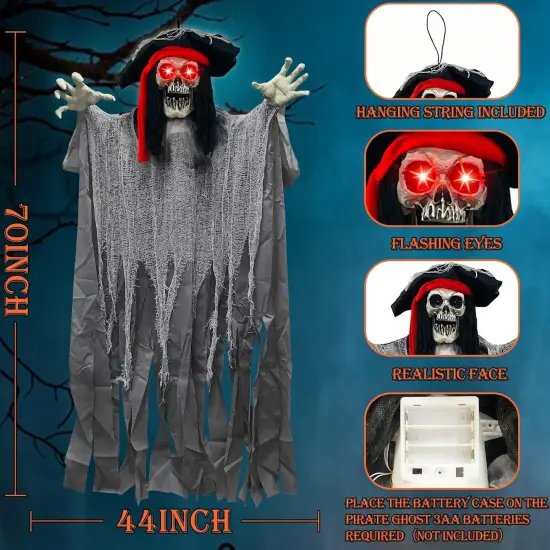 [ Sound Activated & Large ] 70 Inch Halloween Animatronic Hanging Talking Pirate Ghost {2}