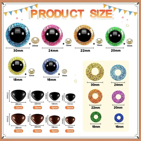 100 Sets Large Safety Eyes and Noses - 16mm to 30mm {5}