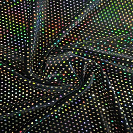 1 Yard Glued Hologram Sequin Stretch Velvet Fabric 60 Inches Width Black Silver {1}