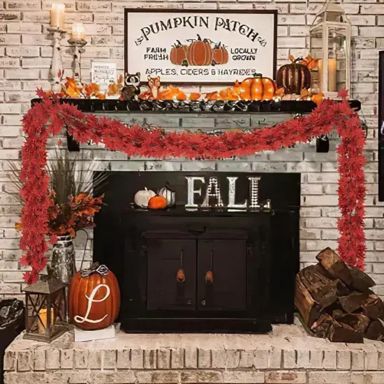 14 Pack 98Ft Fall Leaf Garland, Hanging Vines Artificial (Red Brown) {5}