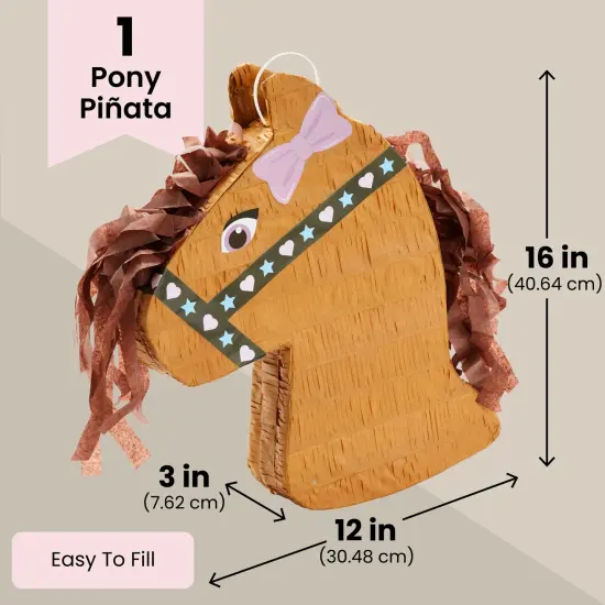 Pony Design Pinata for Horse Themed Cowgirl Birthday Party Supplies, Small (12x16x3 in), For Ages 3+ Brown {4}