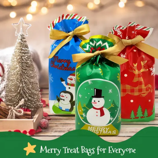Wrapables Christmas Drawstring Treat Bags for Candy, Cookies, Treats, Gifts and Party Favors (50pcs), Santa's Buddies {3}