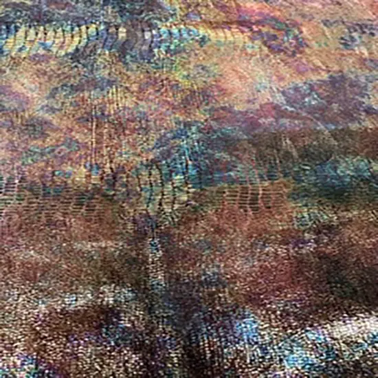 1 Yard Stretch Tie Dye Lizard Skin Velvet Multi Foil Fabric 60 Inches Width Red Lime {4}