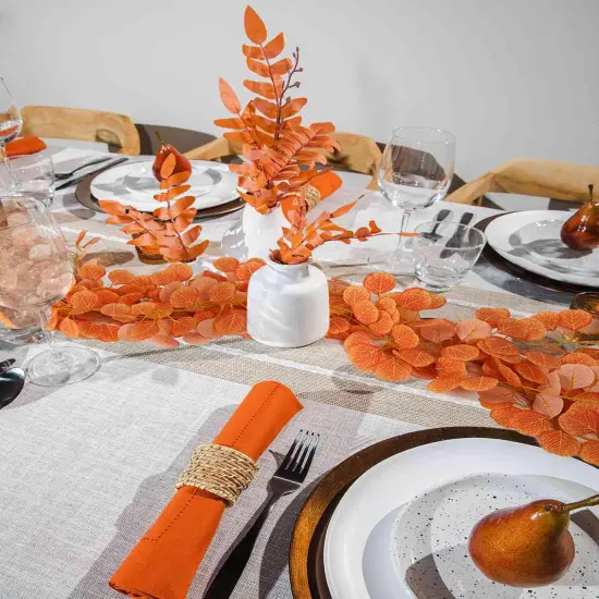 18Pcs Artificial Eucalyptus Leaves Fall Garland, 7Ft 72Silk Orange Leaf Vines {4}