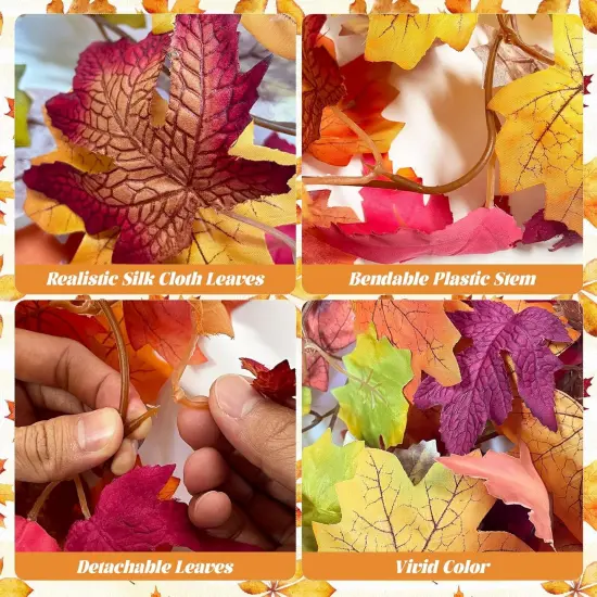 2 PCS Fall Maple Leaves Garland, Artificial Autumn Maple Leaf {3}