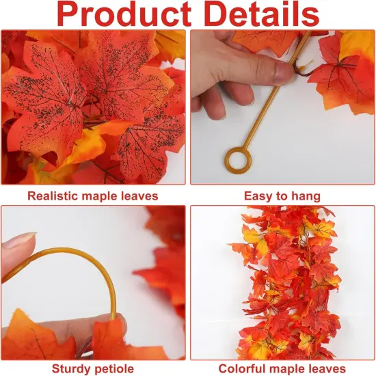 6 Pcs Fall Maple Leaf Garland 5.8ft Hanging Vines Garland Artificial {2}