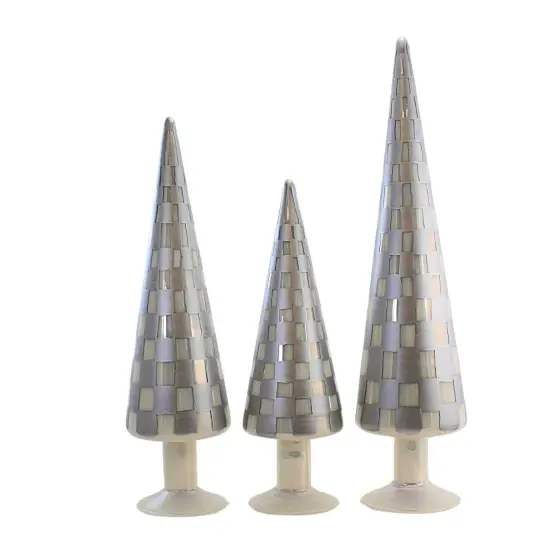Cody Foster 18.25 In Gray Trees Set/3 Christmas Decorative Tree Set , Christmas Decor Checkered Glass Tree {3}