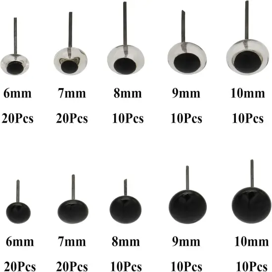 140Pcs Needle Felting Eyes - 6-10mm (Black with Clear) {5}