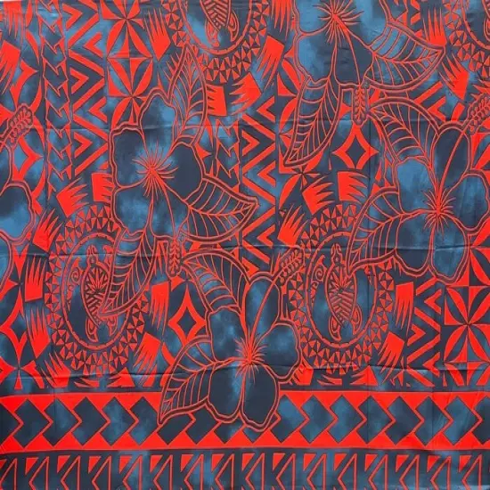 1 Sarong Hibiscus Sea Turtle Polyester Sarong, Traditional Polynesian Tattoo Design, 72" x 45" Navy Blue & R {4}