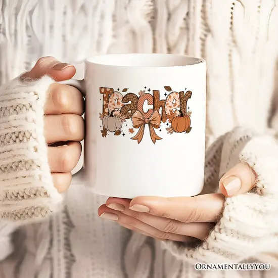 Teacher Coquette Autumn Mug, Cozy Fall Pumpkin Gift {2}