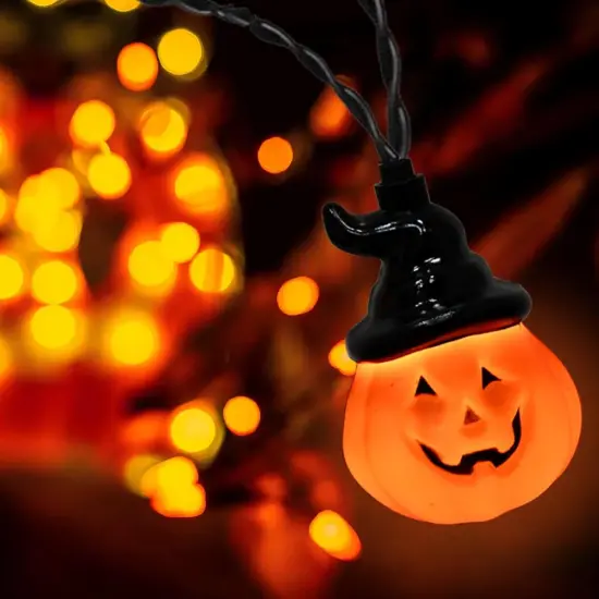 10 LED Hooded Jack-O-Lantern Lights {2}
