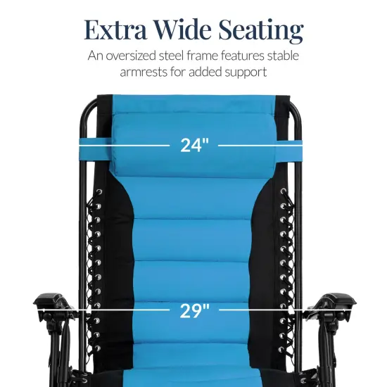 Best Choice Products Oversized Padded Zero Gravity Chair, Folding Outdoor Patio Recliner w/ Side Tray Black/Sky Blue {3}