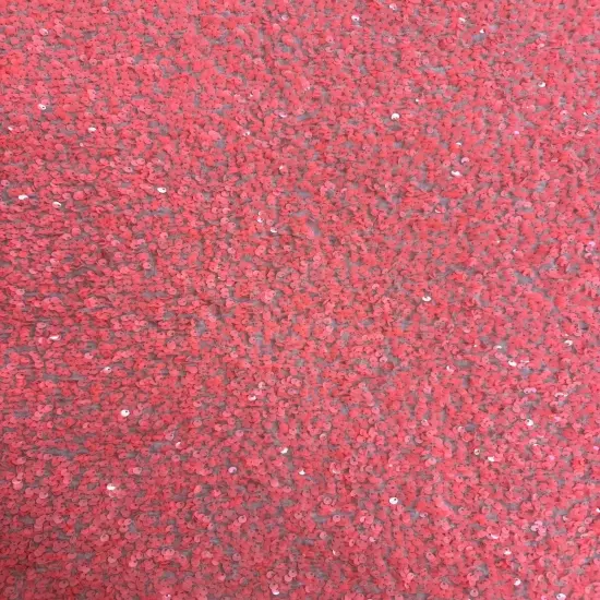 1 Yard Sequins Embroidered Stretch Velvet Rodeo Fabric Coral Pink {1}