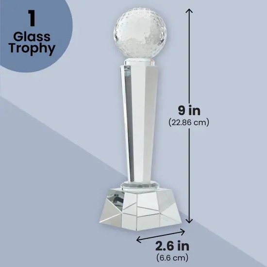 Crystal Glass Golf Trophy with Elegant Gift Box for Tournaments, Sports Competitions, Parties, Champion Award, Paperweight for Desktop and Table Decor (9 Inches) Clear {3}
