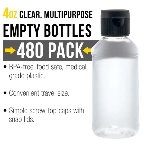 4 ounce Squeeze PET Plastic Bottles with Flip Cap - BPA-free, food safe, medical grade plastic, acrylic pouring paint (Pack of 480) {2}