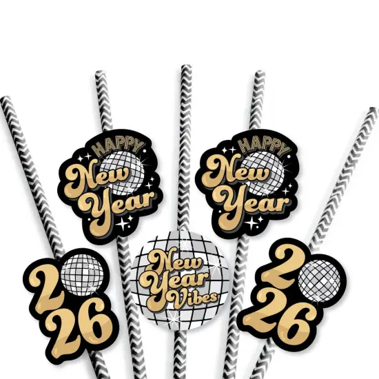 Big Dot of Happiness Disco New Year - Paper Straw Decor - Groovy 2026 NYE Party Striped Decorative Straws - Set of 24 {7}