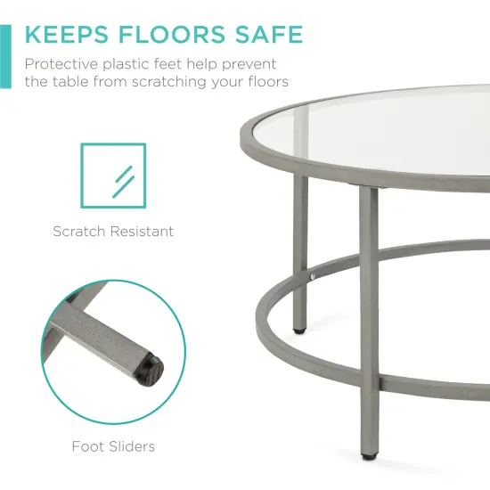 Best Choice Products 36in Round Tempered Glass Coffee Table for Home, Living Room, Dining Room Gray {4}