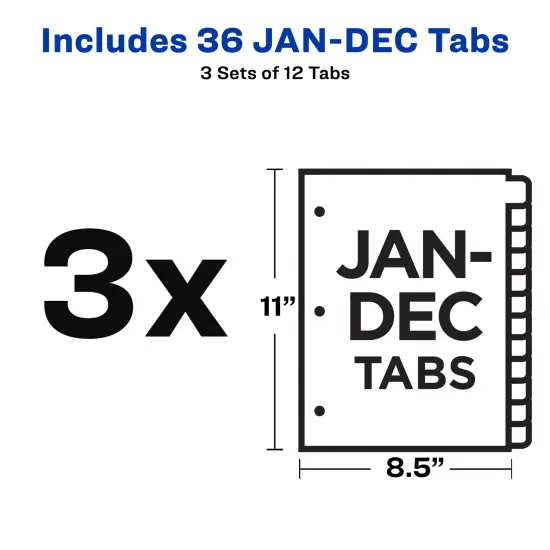 Avery Jan-Dec Dividers for 3 Ring Binders, 12 Tabs per Set, Pre-Printed Black Leather Tabs (3 Sets of 26180) {5}