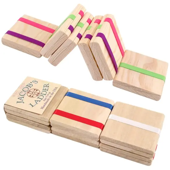 Channel Craft Jacob's Ladder Wooden Folk Toy, Retro Fidget, Cascade of Tumbling Blocks with Red, White, and Blue Ribbon, 13.25 inch {3}