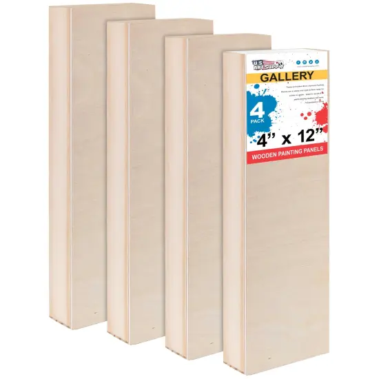 4" x 12" Unfinished Cradled Wood Panels for Painting, Gallery 1-1/2" Deep (4 Pack) - Artist Depth Wooden Wall Canvases - Mixed-Media Craft, Acrylic, Oil, Encaustic, Paint Pouring {1}