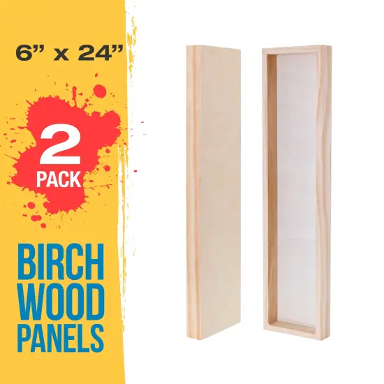 6" x 24" Unfinished Cradled Wood Panels for Painting, Gallery 1-1/2" Deep (2 Pack) - Artist Depth Wooden Wall Canvases - Mixed-Media Craft, Acrylic, Oil, Encaustic, Paint Pouring {2}