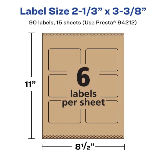 Avery Kraft Brown Rectangle Labels with Sure Feed, 2-1/3" x 3-3/8" {5}