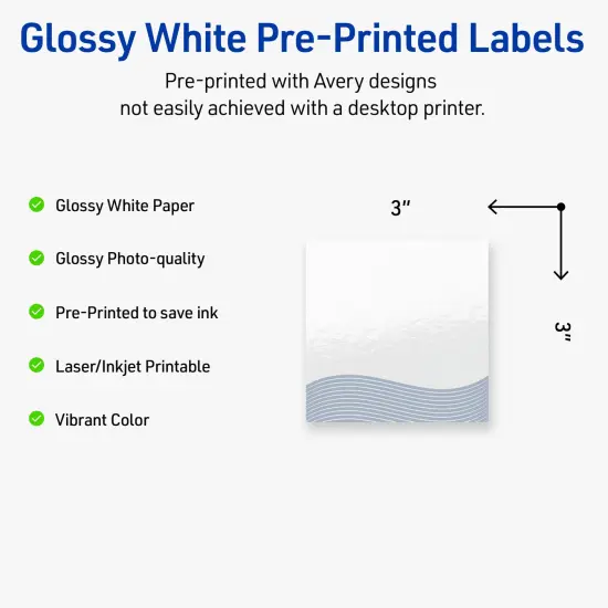 Avery Printable Square Labels with Sure Feed Technology, Pre-Printed Colorful Design, Glossy White, 3" x 3", Laser & Inkjet Compatible, 60 Total, Great for Branding, Marketing, and Events {2}