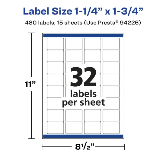 Avery Matte White Removable Rectangle Labels with Sure Feed Technology, 1.25" x 1.75" {5}