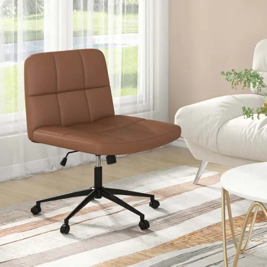 Costway Criss Cross Chair with Wheels Oversized U-shaped Seat Wheels for Home Office Beige/Brown {2}