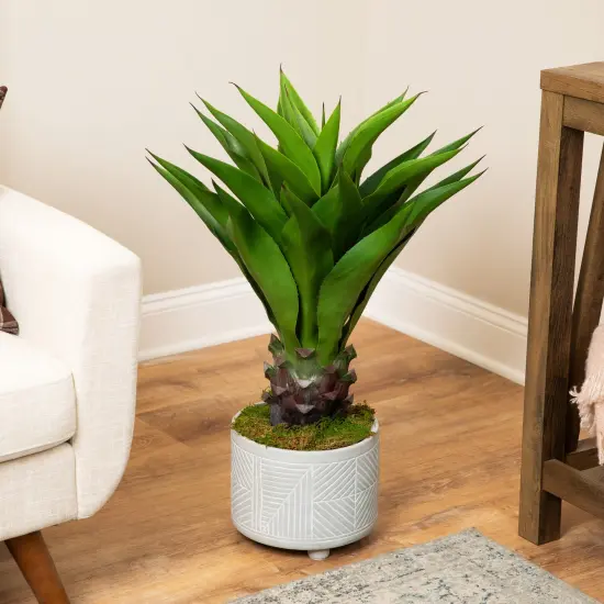 Northlight Real Touch&trade;️ Green Artificial Agave Succulent Plant In a Black Pot - 30.5" Brown {1}