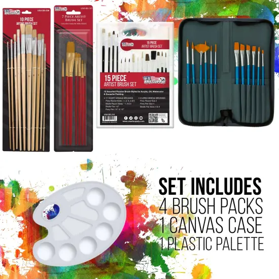 U.S. Art Supply 133-Piece Deluxe Artist Painting Set with Aluminum & Wood Easels, 72 Paint Colors, 24 Acrylic 24 Oil 24 Watercolor, 8 Canvases, Sketch {5}