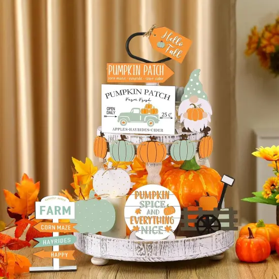 15 Pcs Fall Tiered Tray Decor Set Fall Decorations(Gnomes) {1}