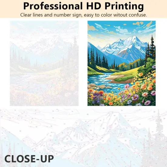 Landscape Paint by Number Kit, Water of The River Flowers and Mountains Paint by Numbers with Brushes and Pigment for Home Wall Decoration {3}