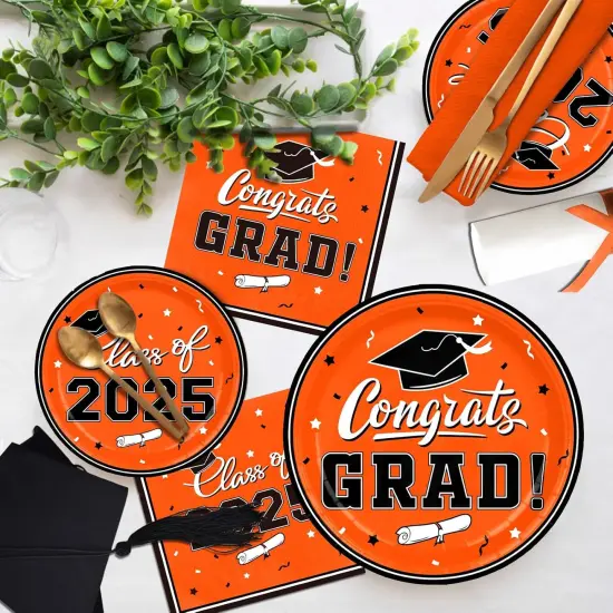 Graduation Party Plates and Napkins Graduation Party Supplies Orange Disposable Paper Plates Luncheon Napkins Cocktail Napkins for Congrats Grad Party Decorations, Serve 50 {1}