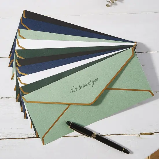 50 Pack #10 Business Envelopes with Gold Border, Self Seal Standard Envelopes with Gold Stickers for Office, Checks, Letter Mailing, Invoices, 4 1/8 x 9 1/2 Inches (Sage-Green) {4}