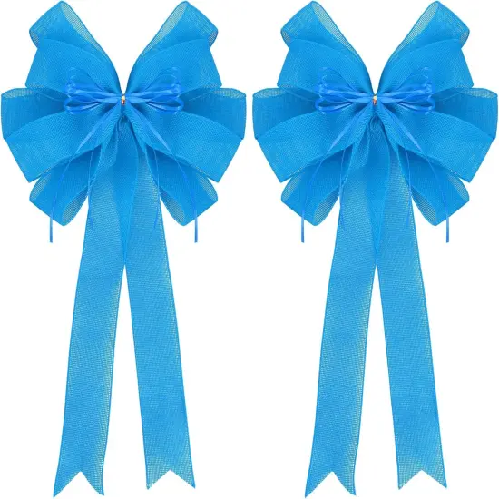 2 Pack Blue Bows 12x20inch Large Burlap Wreath Bow with Glitter String for Home Front Door Decor,Easter Bow {1}