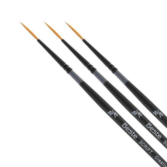 Creative Mark Beste Golden Taklon Script Liner #10x0 - 3 Pack Artist Paint Brush, Professional Watercolor Brushes, For Acrylic Painting, Short Handle, Sharp Edges, Hand-Tied & Shaped {1}
