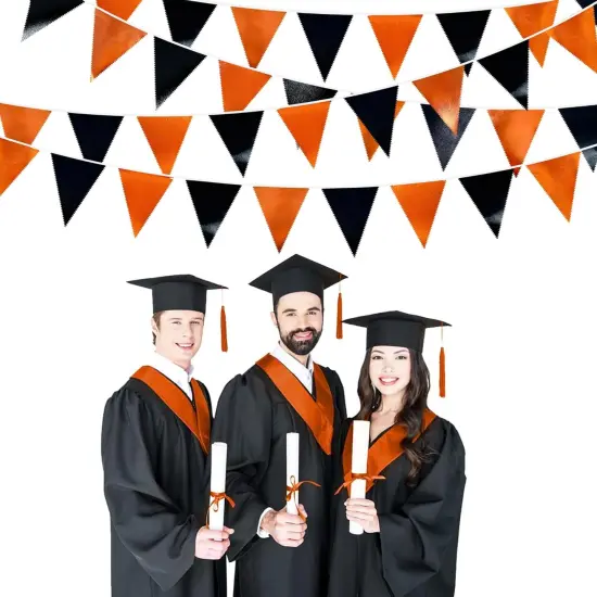 Black Orange Party Decoration Metallic Fabric Triangle Pennant Banner Flag Bunting Garland for Graduation Halloween Fall Autumn Thanksgiving Birthday Wedding Baby Shower Bridal Shower Party Supplies {2}