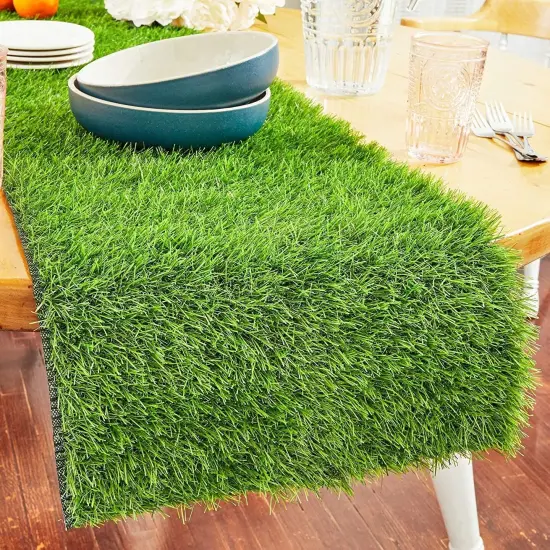 Artificial Grass Table Runner - 14 x 48 Inch Green Tabletop Decor for Spring, Wedding, Birthday Party, Banquet, and Baby Shower {5}