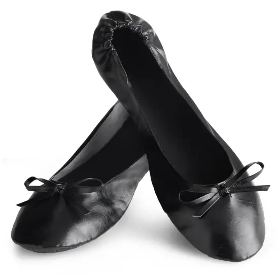 Black Foldable Ballet Flats for Women, Roll Up Flats with Zipper Pouch, US Size 7-8 {2}